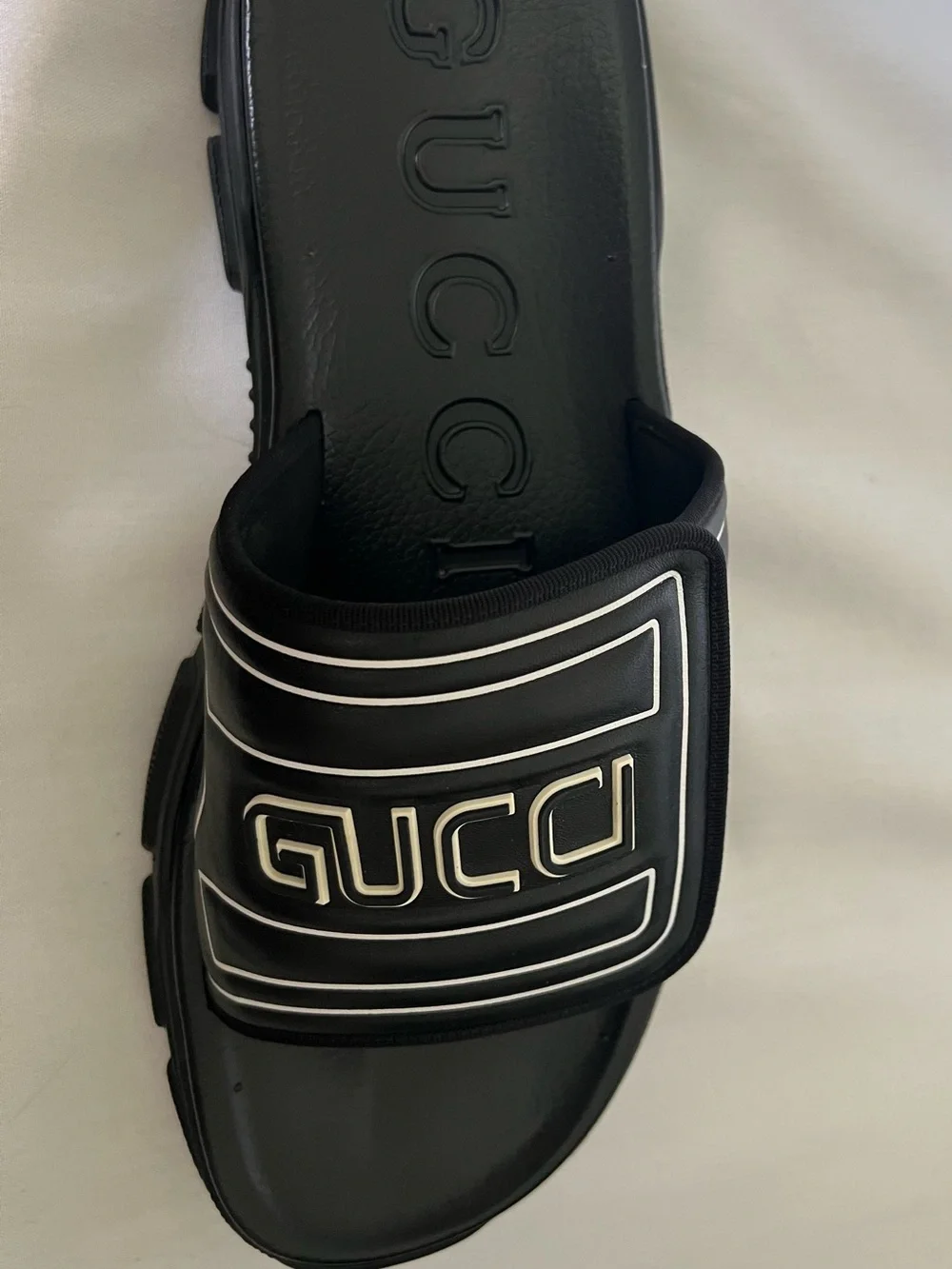 Gucci Black and White Logo Slide Sandals